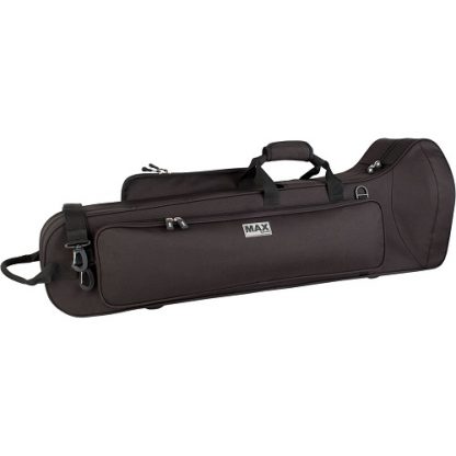 This trombone case can accommodate either a straight tenor horn or an F-trigger tenor horn.
